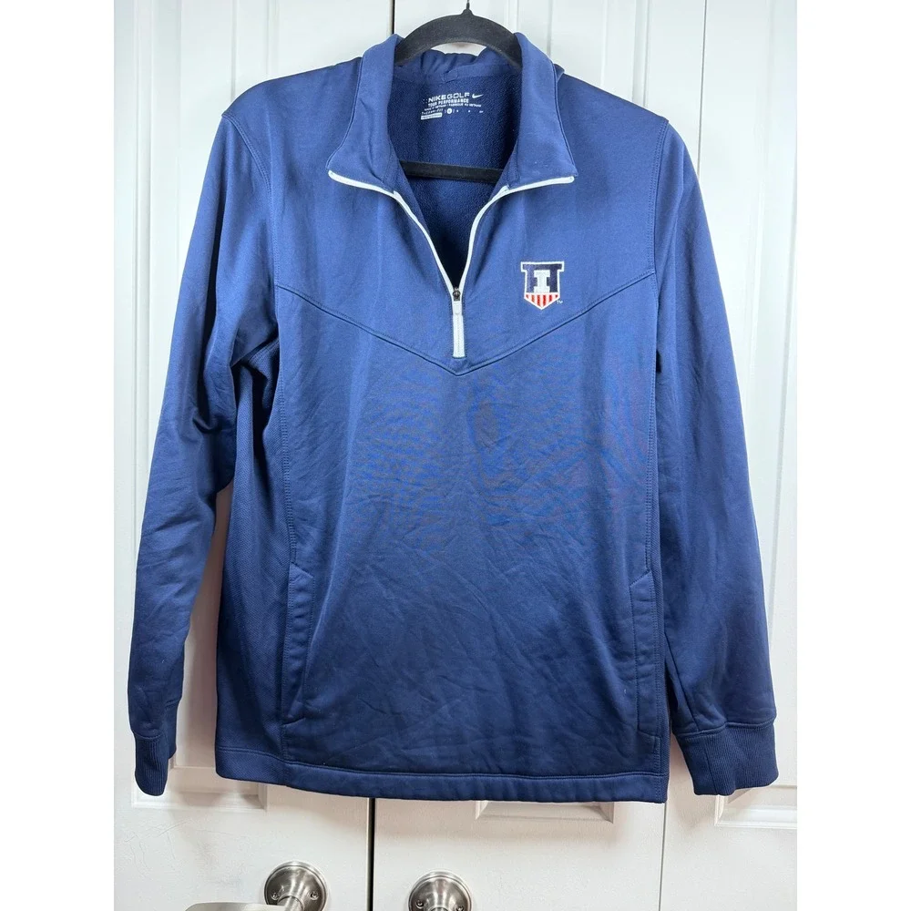 Nike Golf Therma-FIT Quarter Zip Pullover Mens Small Navy  Fighting Illini